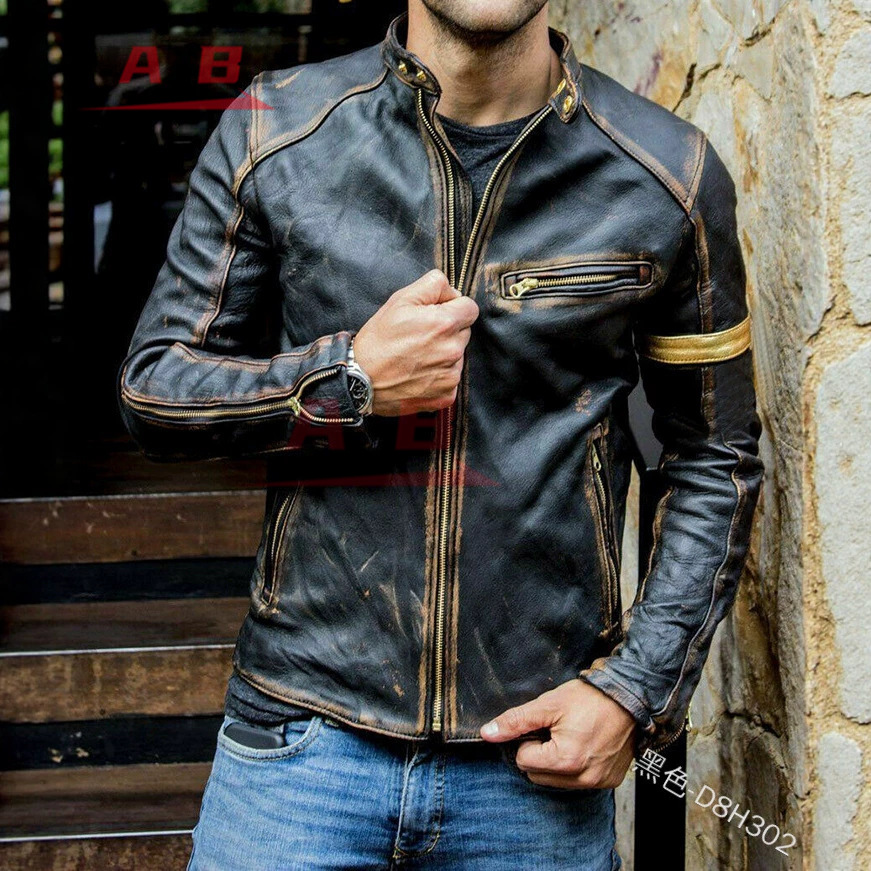 Gearx Motorcycle Jacket - Jaqueta de Couro Retro para Motocicleta,