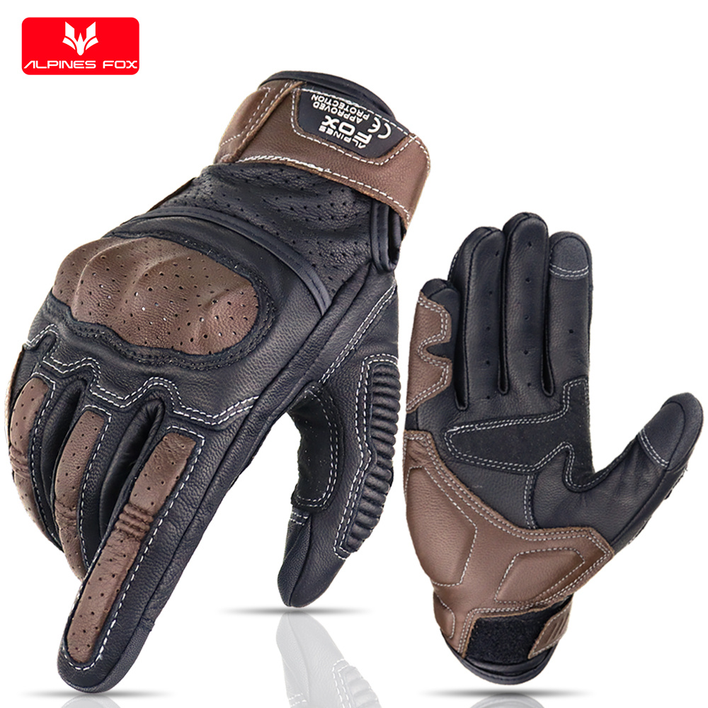 Motorcycle Gear Fox - Luvas de Couro Genuíno Vintage para