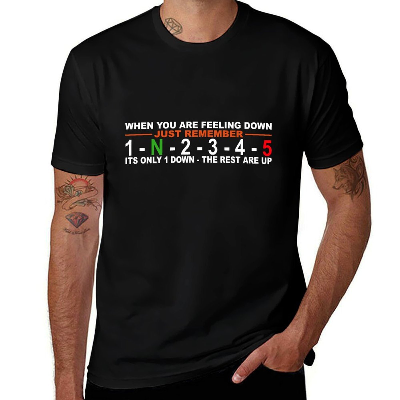 Camiseta com estampa de troca  - Motorcycle Gear Up Down avaliação e preço